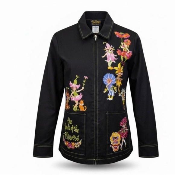 Bob Mackie Jackets & Blazers - Bob Mackie Wearable Art Black Embroidered Fairy Parade of the Flowers Jacket S